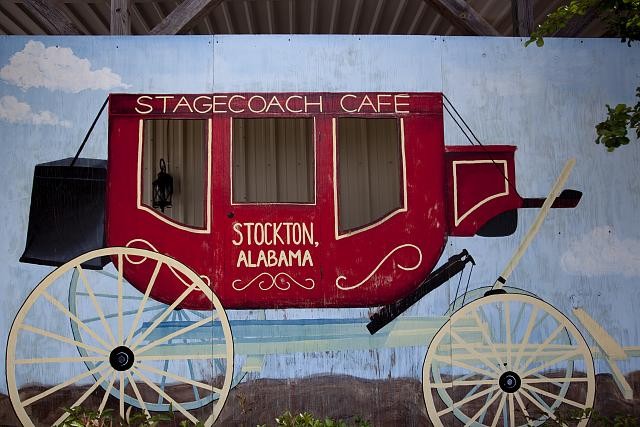 Photo:Stockton Alabama 2010 Stagecoach Cafe Sign Mural Horse Carriage