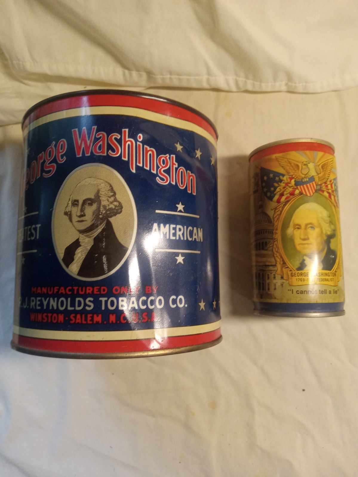 Vintage George Washington R.J Reynolds Tobacco Tin And Vintage Falstaff Beer Can