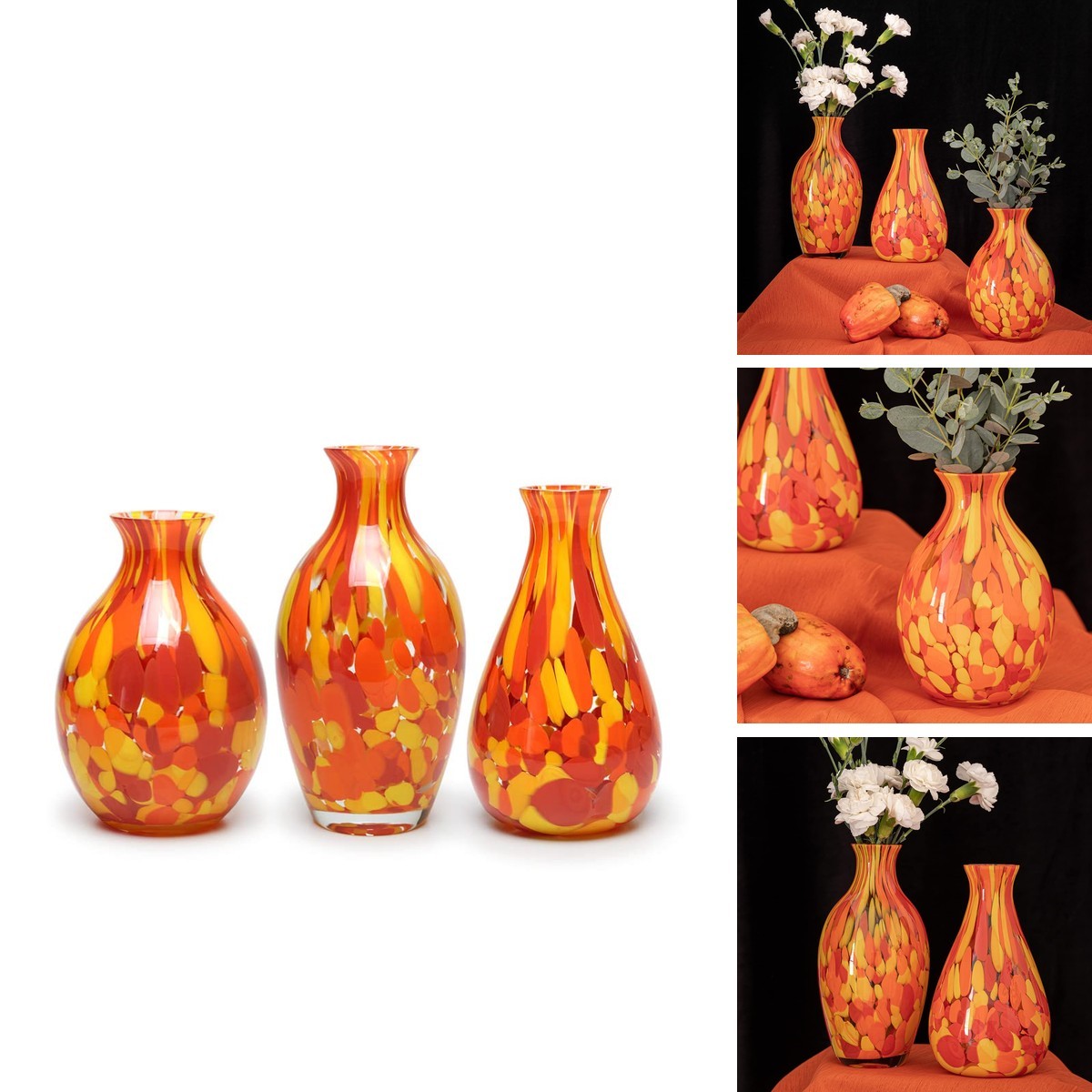Cá d\'Oro Murano Style Art Glass Vases Hand Blown Orange Confetti Effect Home