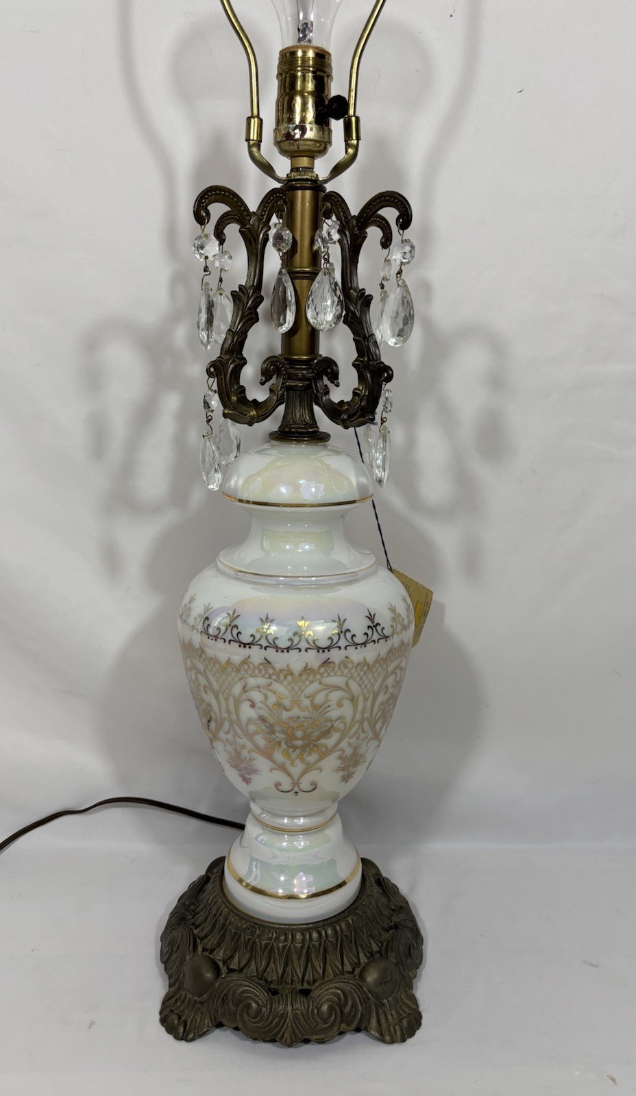 Vintage Phoenix Lamps Hand Blown French Iridescent Glass Table Lamp Gilt Prisms Vintage Phoenix Lamps Hand Blown French Iridescent Glass Table Lamp Gilt Prisms