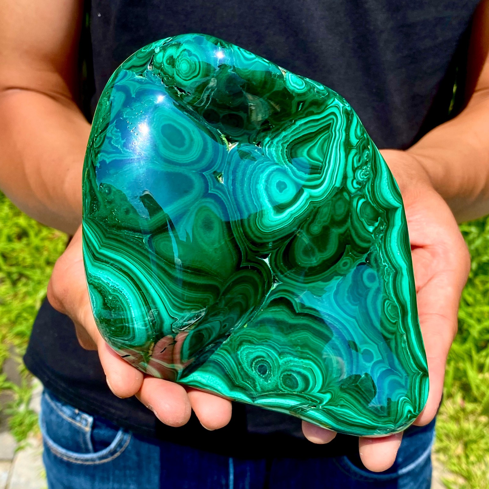 7.23LB Natural green malachite crystal block polished quartz pattern specimen