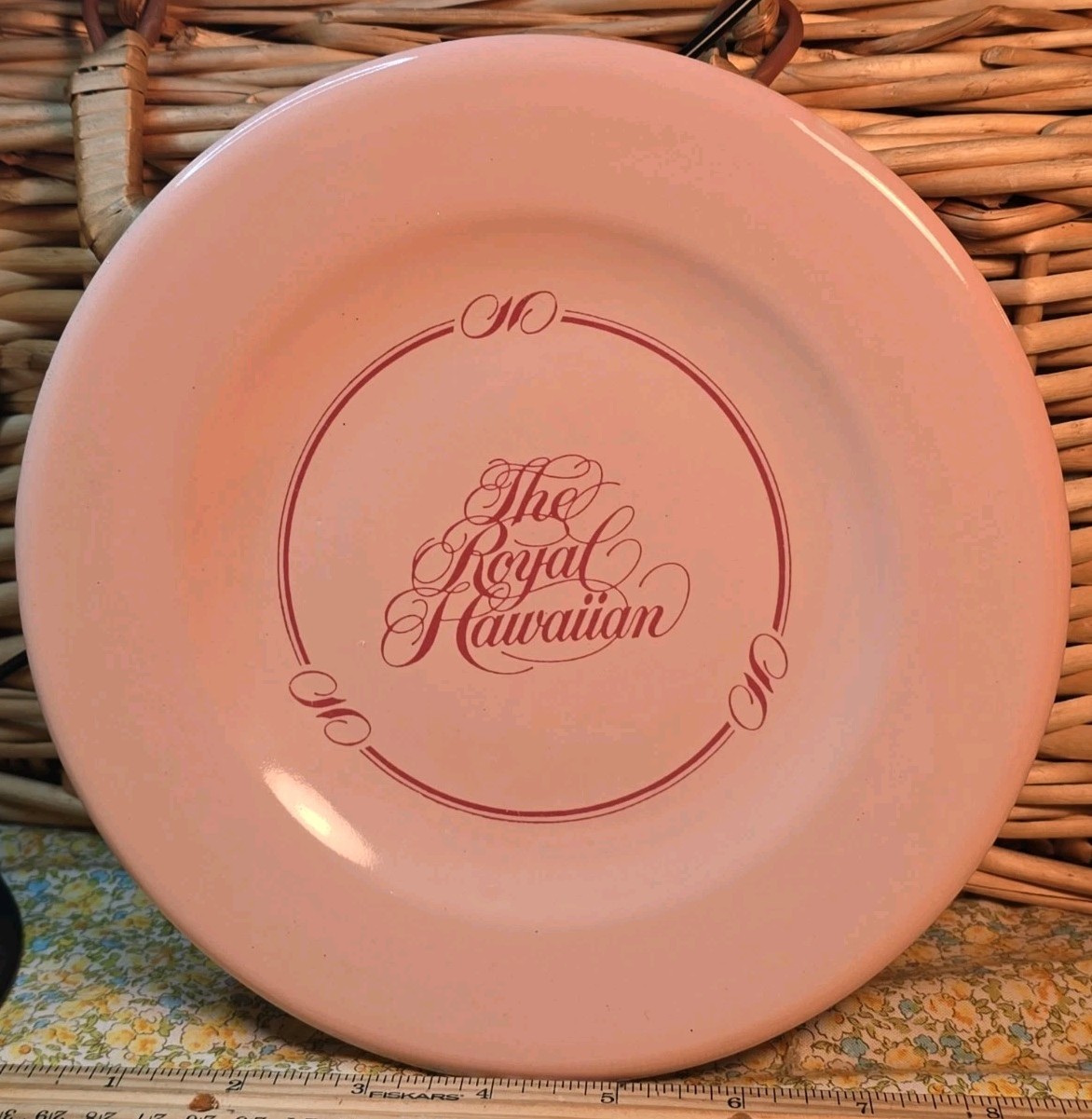 Vintage Royal Hawaiian Hotel Pink Restaurant Ware Plate Crown Crest Logo Incised