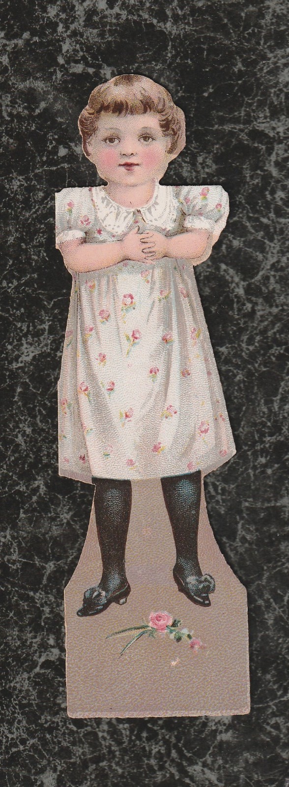1894 Paper Doll Victorian Trade Card McLaughlins Coffee Girl in Black Stockings