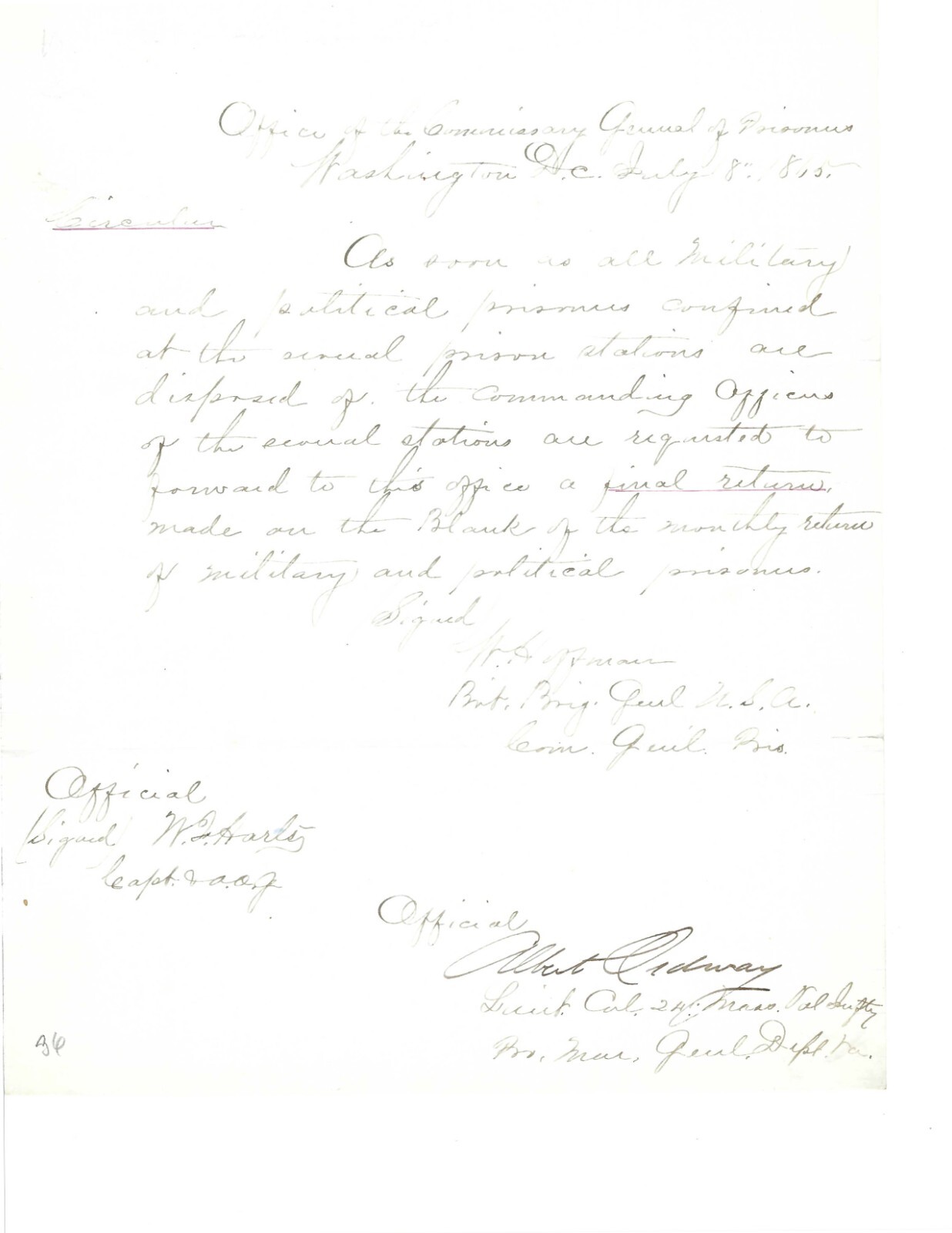 Civil War Commissary General Of Prisoners Seeks Accounting Of Those Confined