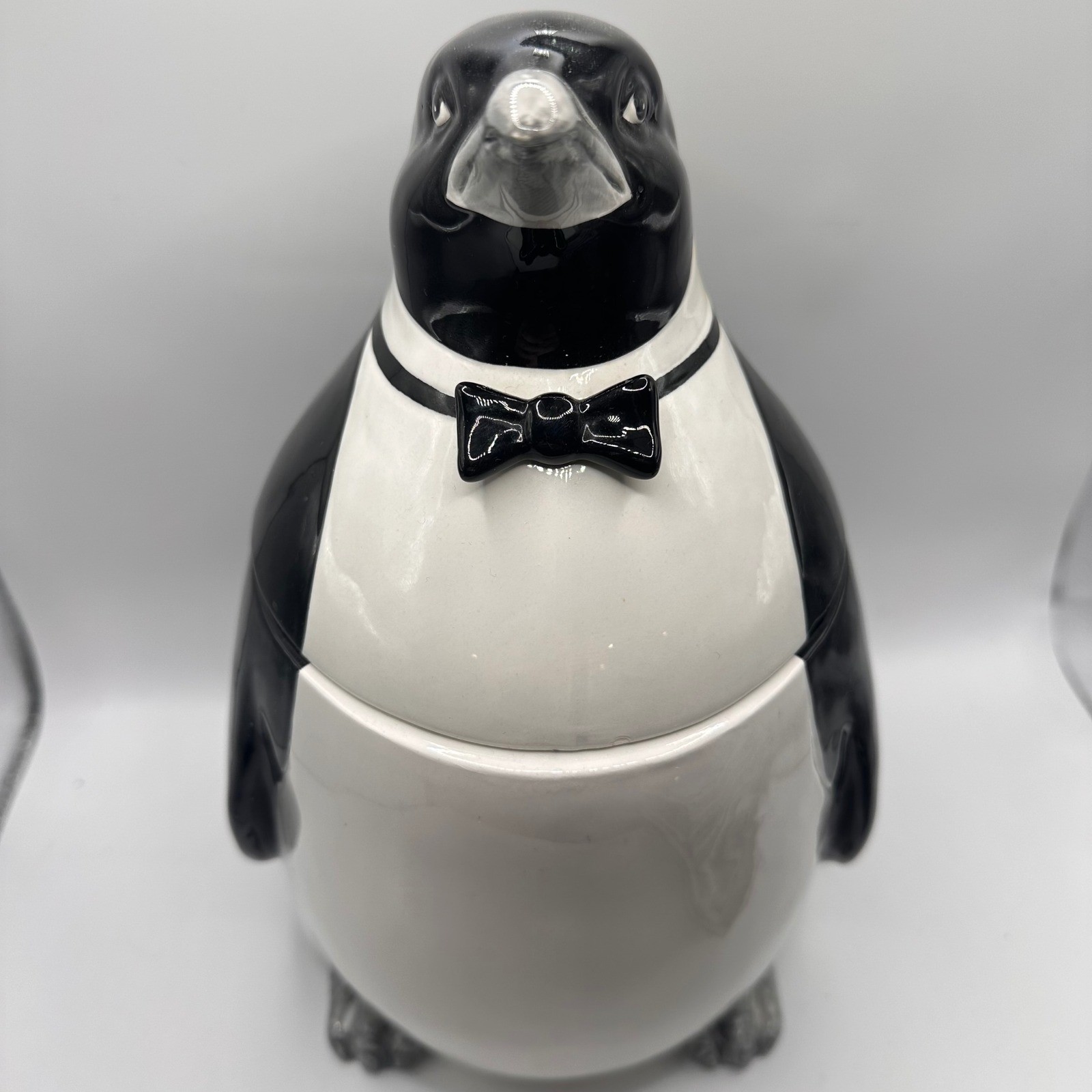 Vintage Otagiri Penguin Cookie Jar Tuxedo Bow Tie Ceramic Hand Painted B&W 1980s Vintage Otagiri Penguin Cookie Jar Tuxedo Bow Tie Ceramic Hand Painted B&W 1980s