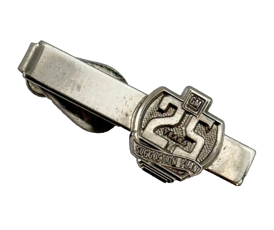 Vtg GM 25 Years Service Tie Clip General Motors Employee Award Silver Tone Bar