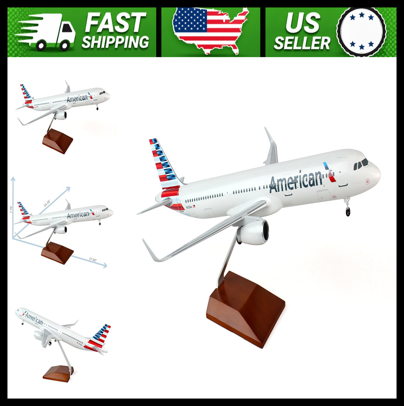 Sky Marks American Airlines Airbus Model Airplane 1:100 Wood Stand