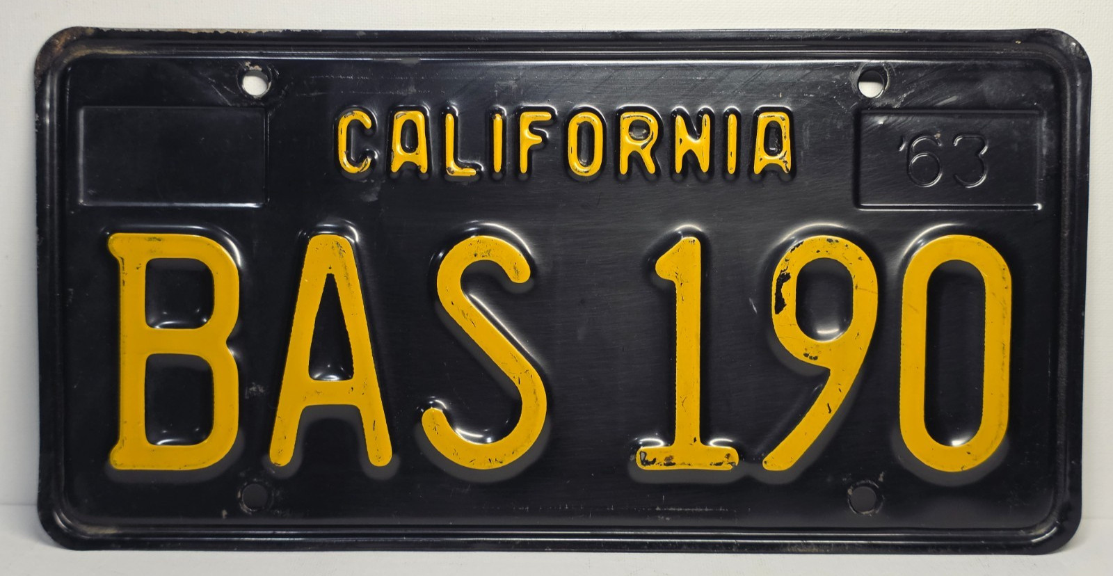1963 CALIFORNIA License Plate BAS 190