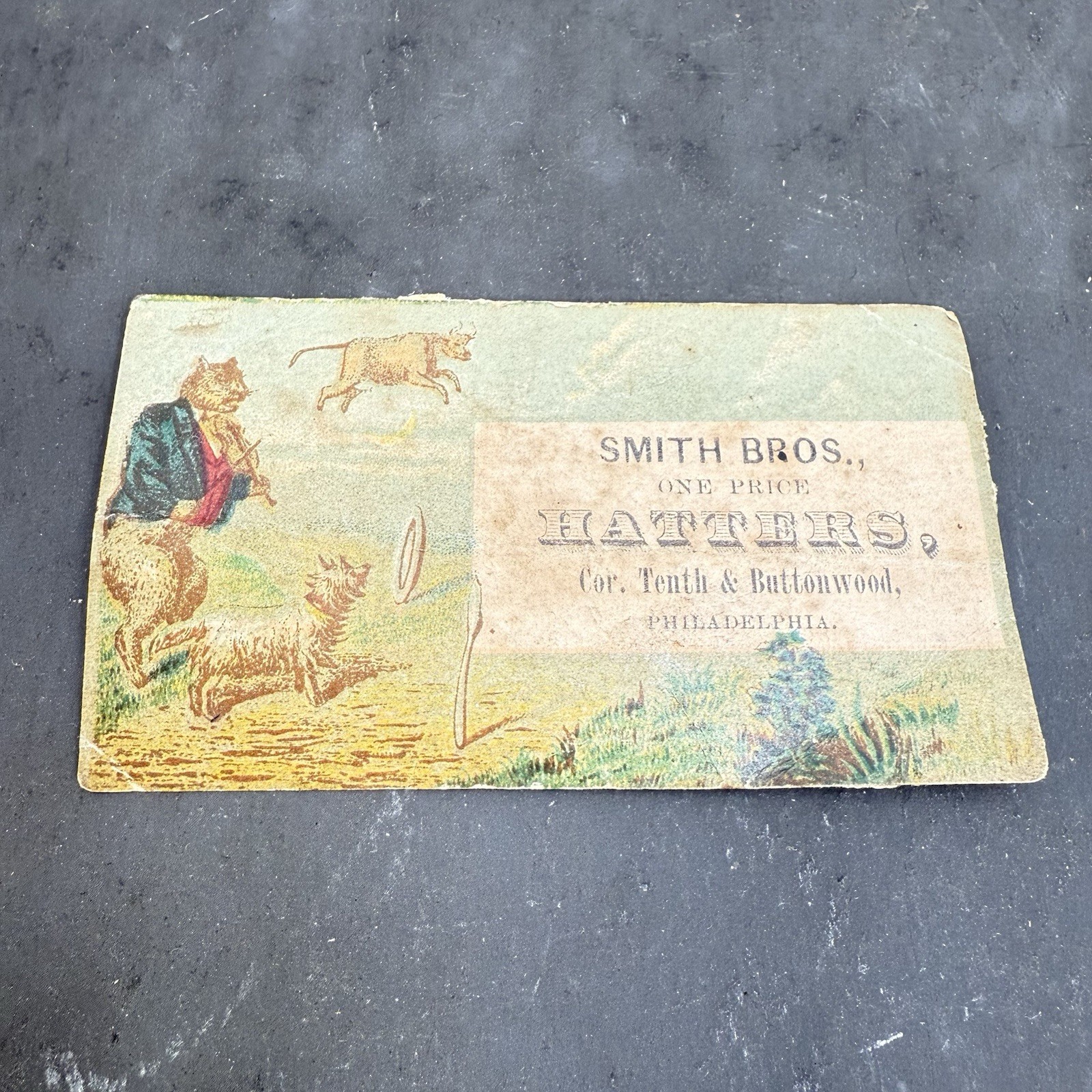 Antique 1880s Smith Bros. Hatters Trade Card Philadelphia Victorian Advertising