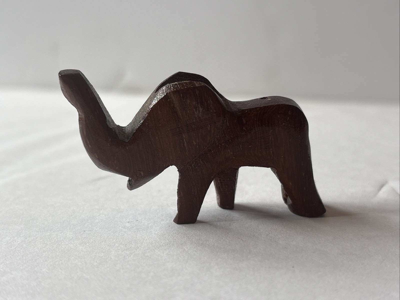 Vintage Wooden Hand-Carved Elephant Figurine Teak Wood Made In Thailand