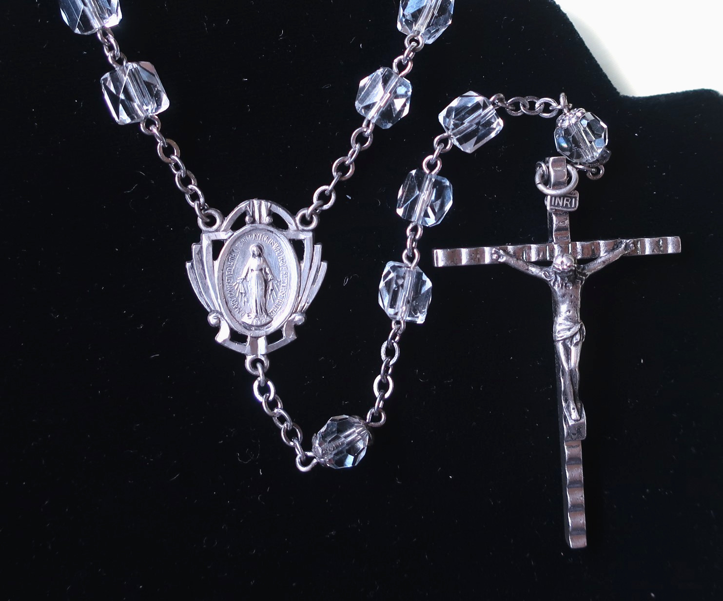 Vintage Mid Century Modern  Sterling Silver & Clear Cut Crystal Cawley Rosary