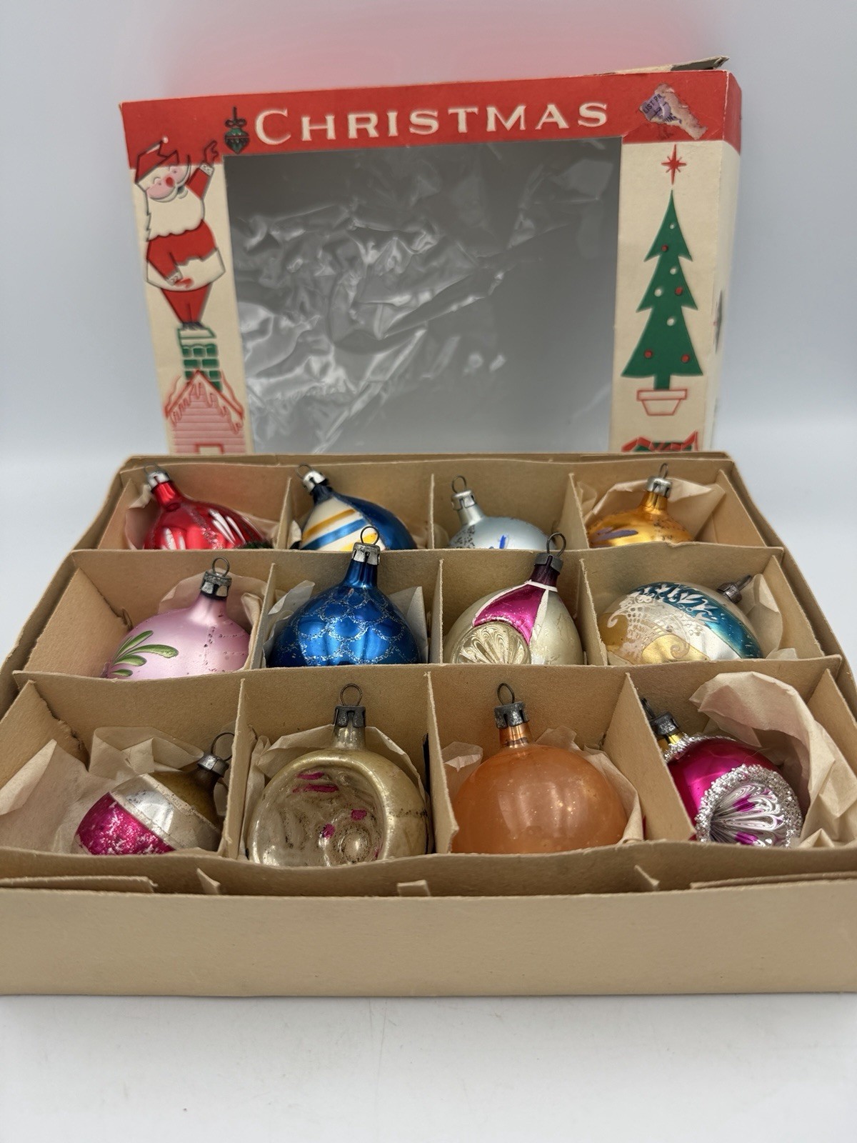 VTG 1950s Fantasia Christmas Ornaments Mercury Glass Poland Indent Teardrop