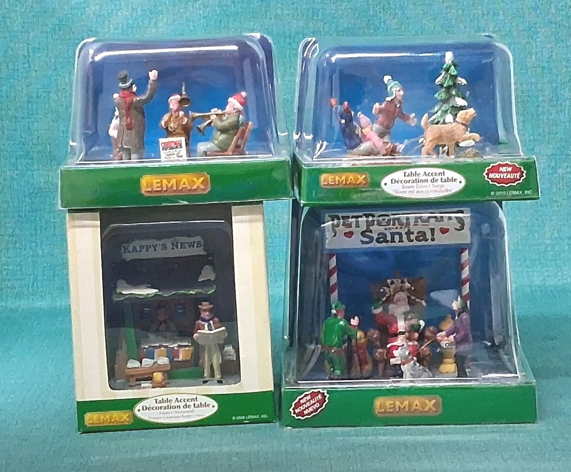 LEMAX Village Collection Lot of 4 Pets w/Santa, Kappy\'s News, Band & Sleigh Ride LEMAX Village Collection Lot of 4 Pets w/Santa, Kappy\'s News, Band & Sleigh Ride