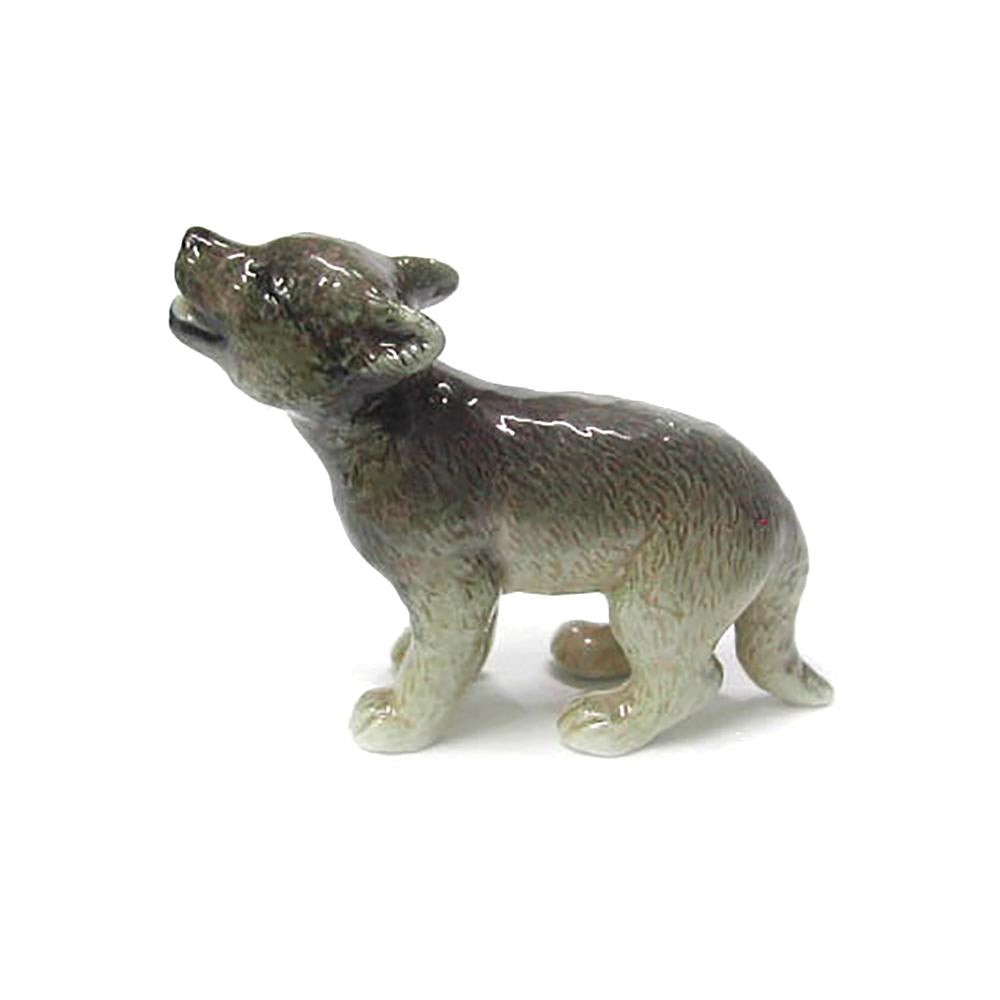 Northern Rose Wolf - Gray Wolf Cub Howling Animal - Miniature Porcelain Figurine