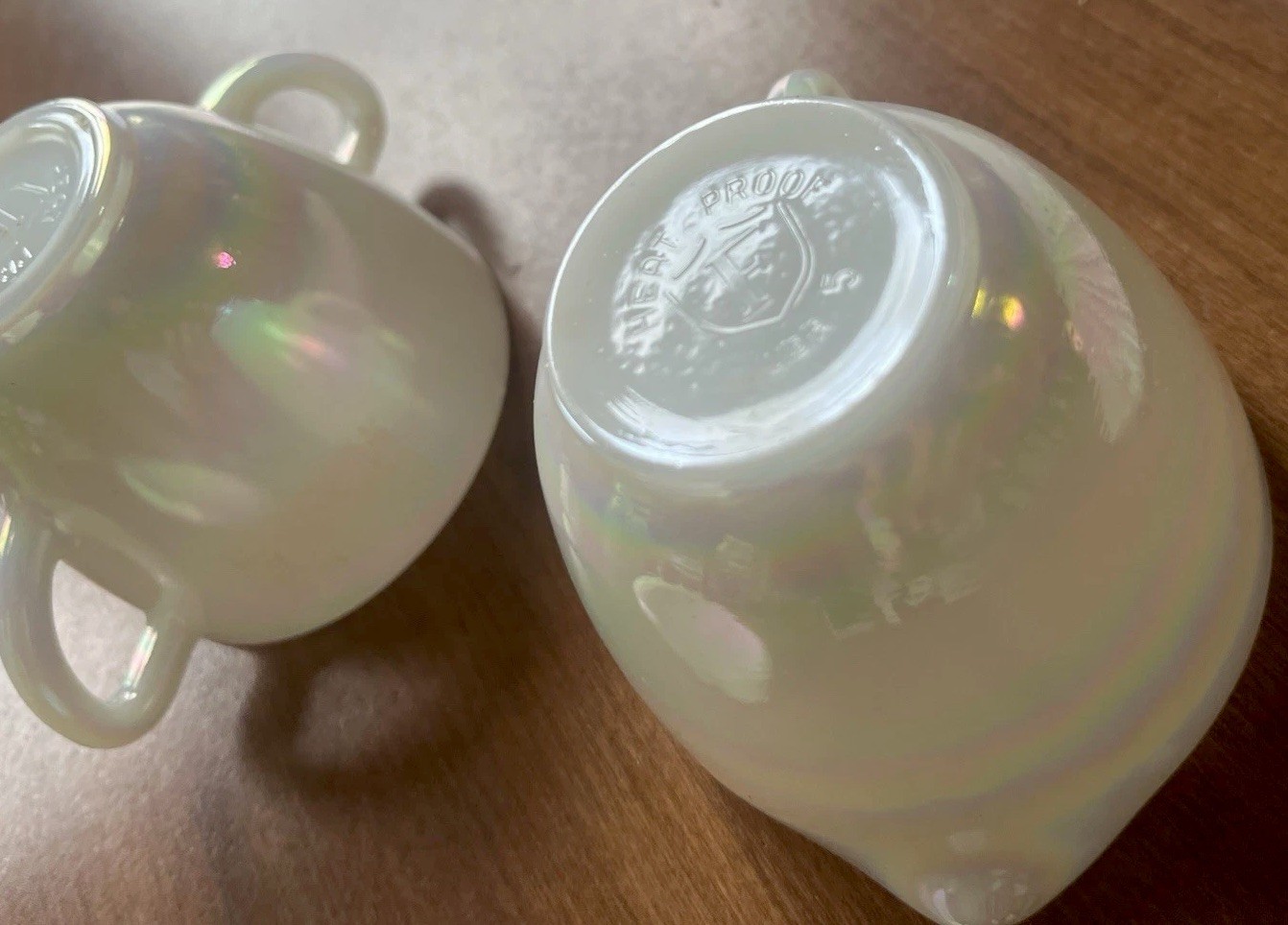 1960 MCM Federal Glass Moonglow Creamer Sugar Set with lid 