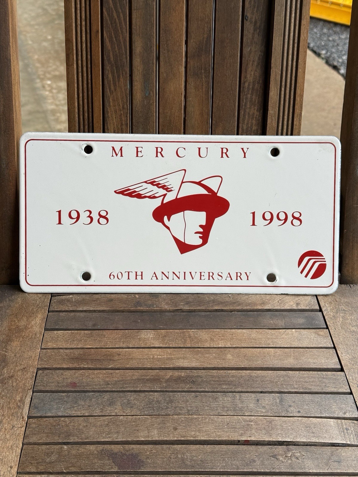 Vintage Mercury porcelain License Plate, 60th Anniversary Vintage Mercury porcelain License Plate, 60th Anniversary
