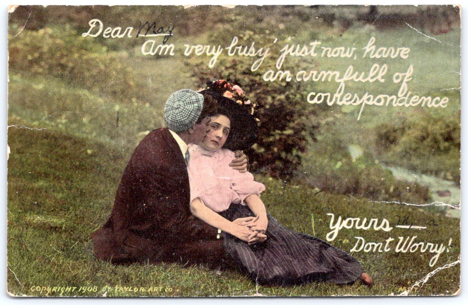 Postcard Couple Romance Postmarked 1909 Hattiesburg Mississippi MS MS45