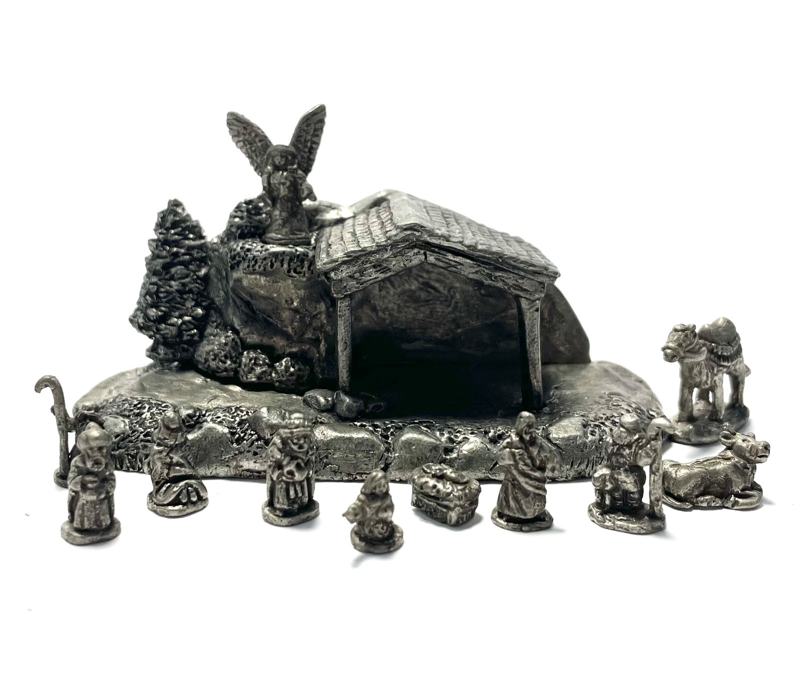 Pewter Nativity Scene Mini 12 Piece Set + Crèche Holiday Tiny Decor Figurines
