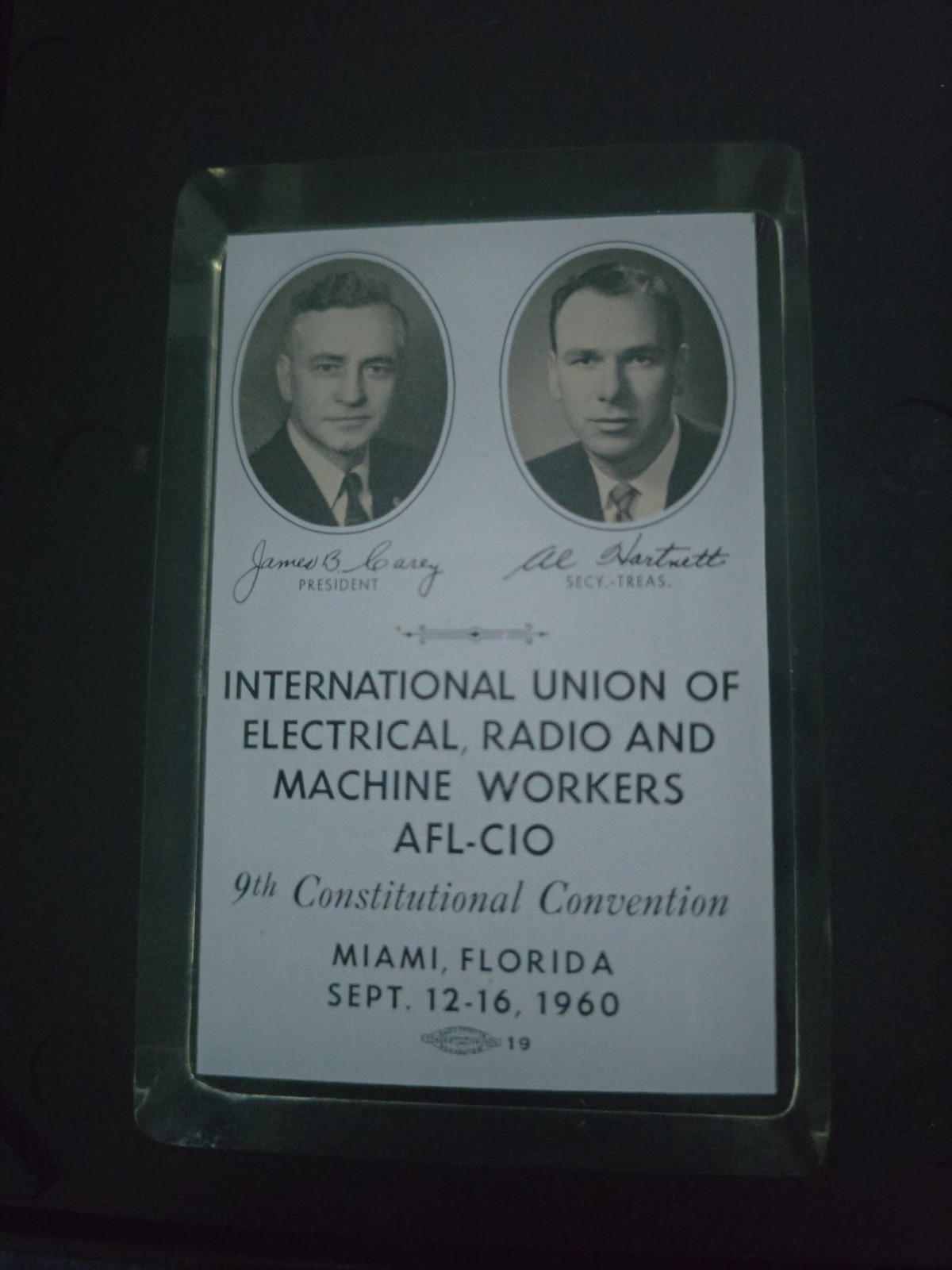 Vintage 1960 IUE AFL-CIO 9th Convention Lucite Paperweight - James B. Carey,... Vintage 1960 IUE AFL-CIO 9th Convention Lucite Paperweight - James B. Carey,...
