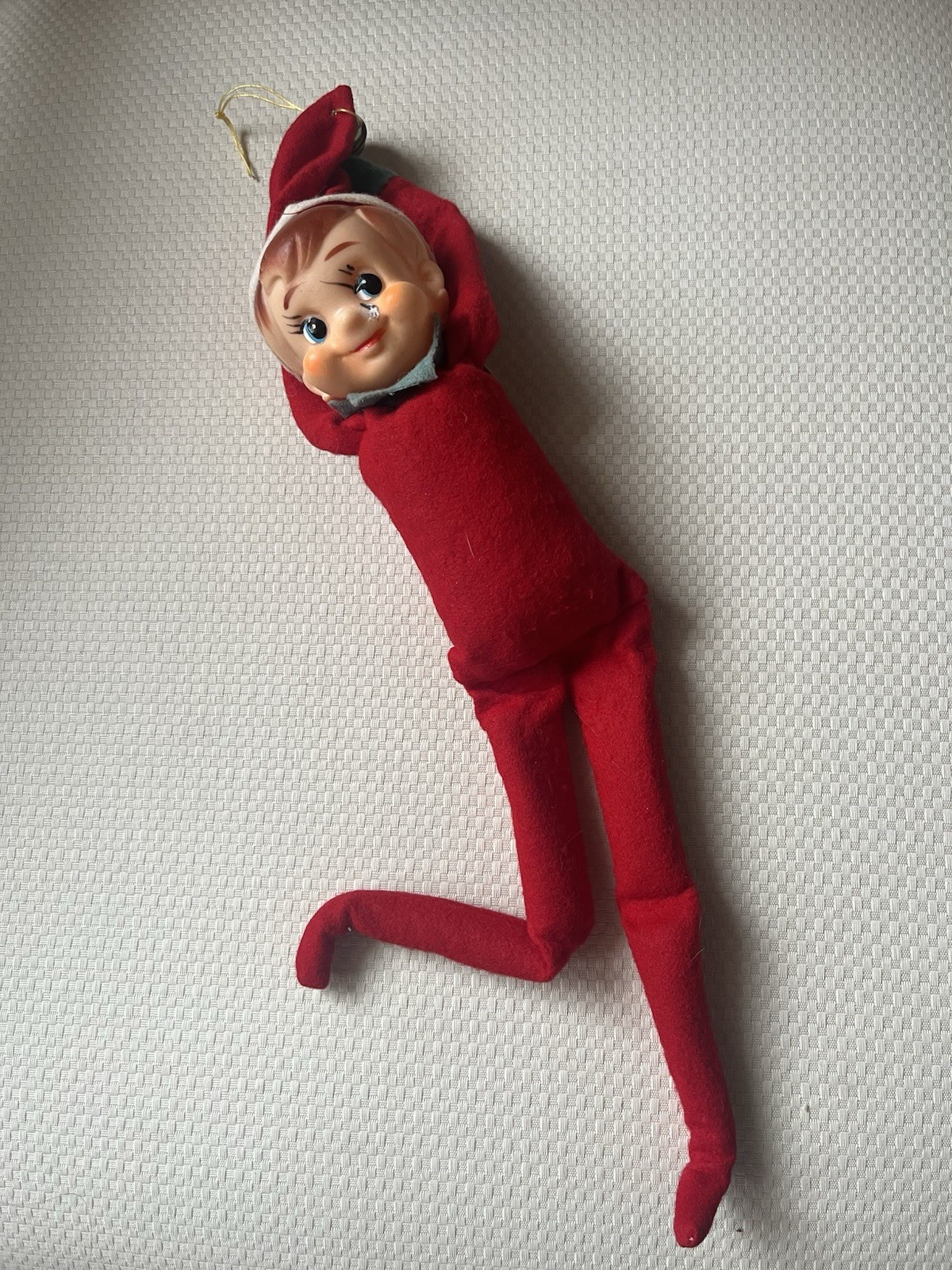 Vintage Red Felt Fabric Cloth Poseable Pixie Elf Christmas