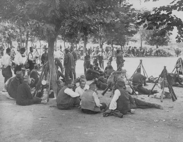 Members Of Serbian Reserve Forces Encamped Near Belgrade 1914 Old Photo