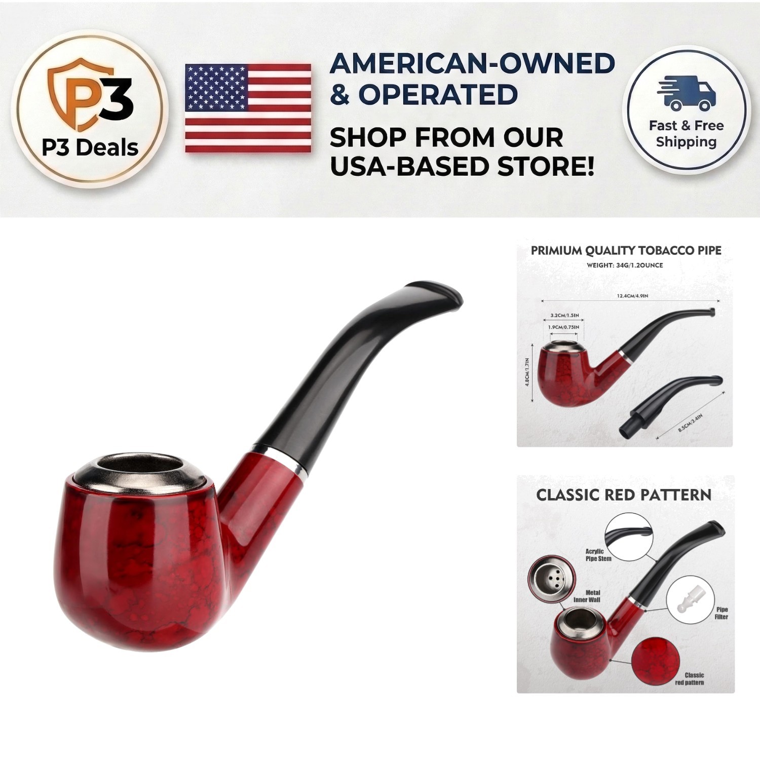 Vibrant Red Captain Pipe - Durable Resin Billiard Pipe for Enthusiasts