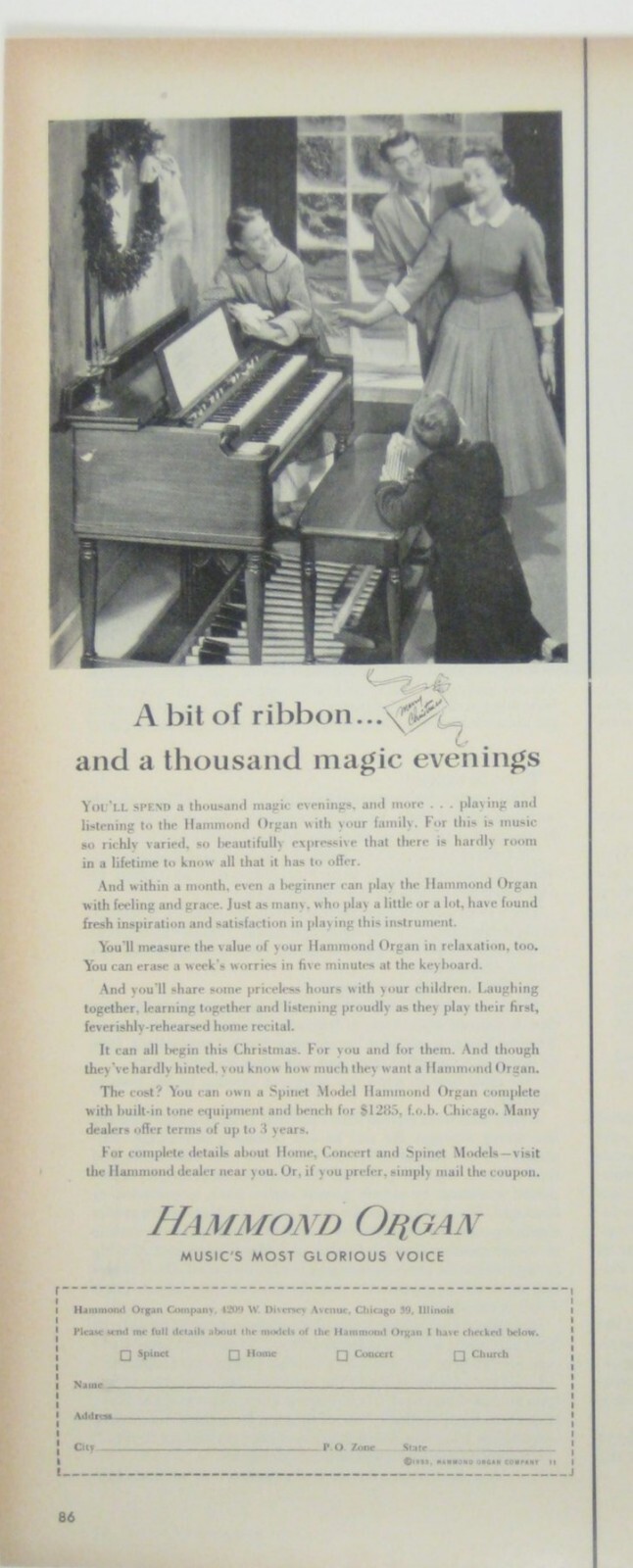 Vintage 1953 Hammond Organ Print Ad