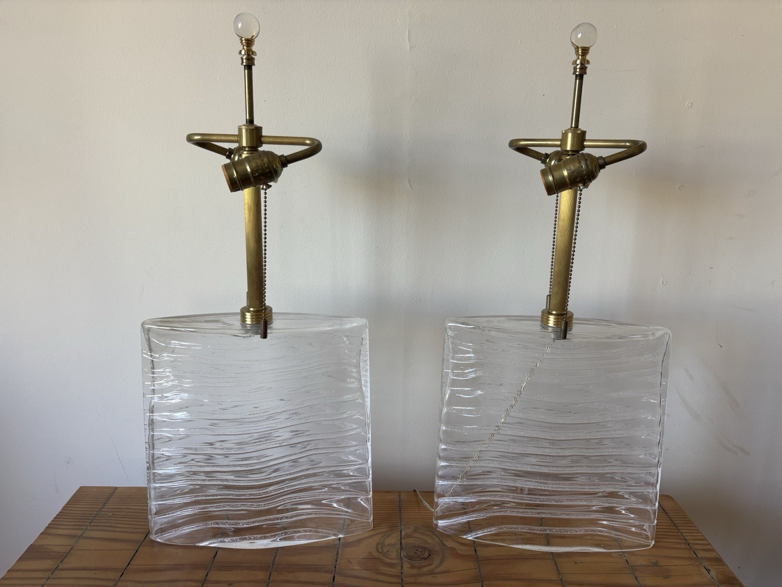 PAIR of DONGHIA Velo Murano Seguso Glass Lamps PAIR of DONGHIA Velo Murano Seguso Glass Lamps