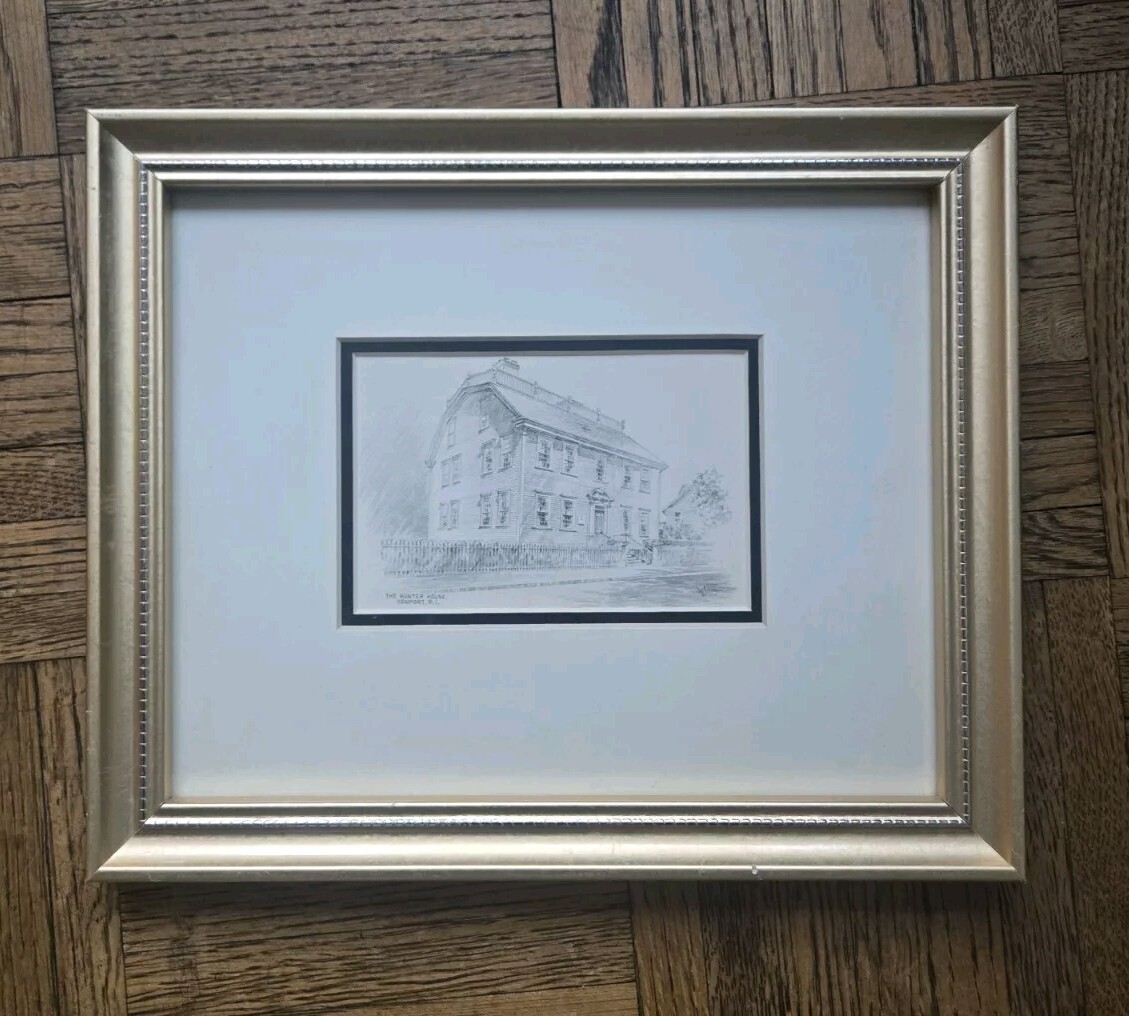 Vintage Jas F Murray Sketch The Hunter House Newport, RI Framed Postcard Vintage Jas F Murray Sketch The Hunter House Newport, RI Framed Postcard