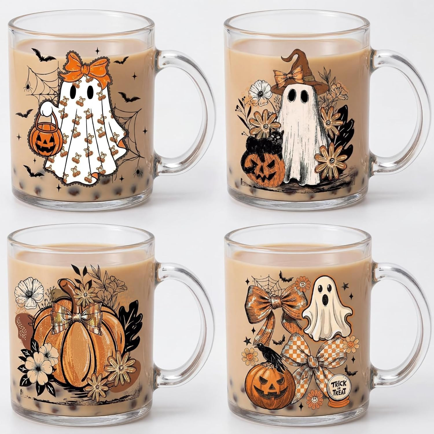 Tioncy 4 Pcs Halloween Coffee Mugs Ghost Glass Cups