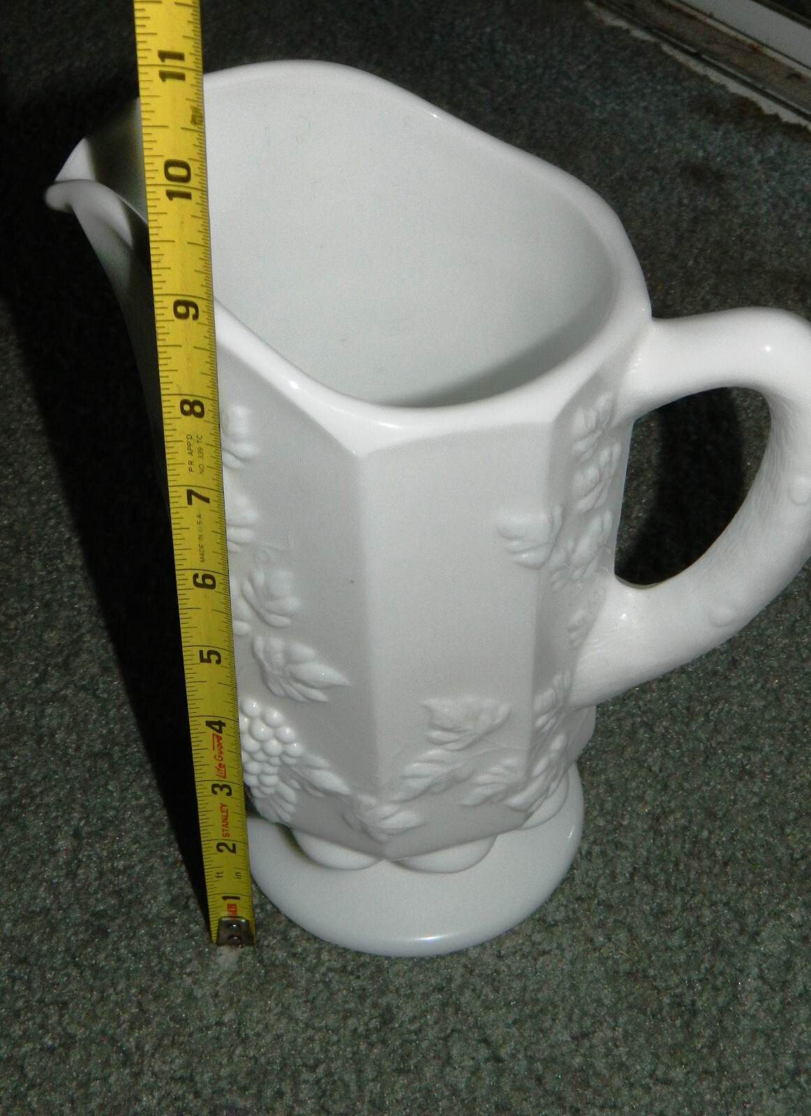 Vintage Westmoreland Paneled Grape Vine White Milk Glass 9” Footed Pitcher &TAG