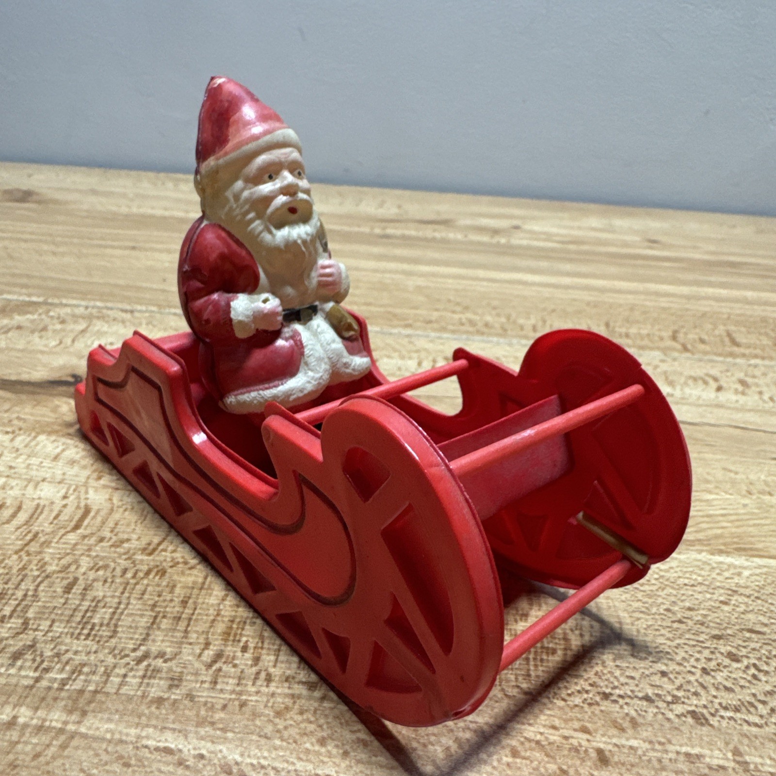 Plastic Santa Claus in Sleigh Toy Vintage Christmas Japan 6.5\