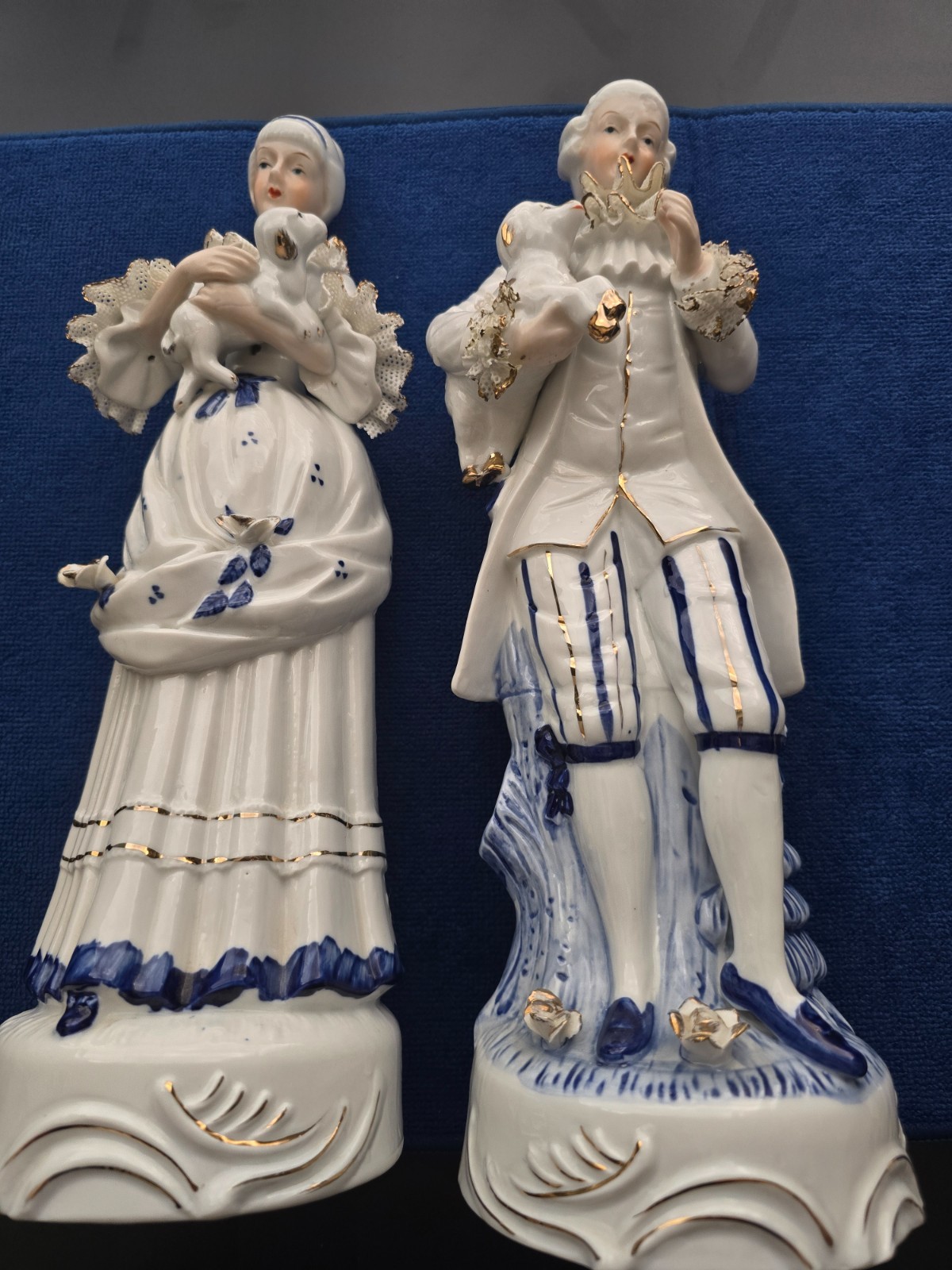 Vintage Porcelain Statue Nobleman And Woman Holding A Lamb