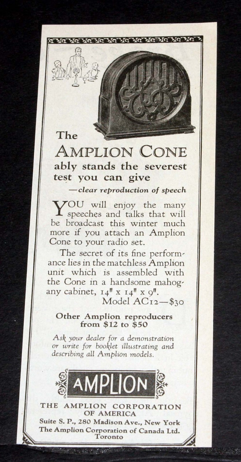 1927 OLD MAGAZINE PRINT AD, AMPLION REPRODUCERS, ATTACH CONES TO YOUR RADIO SET
