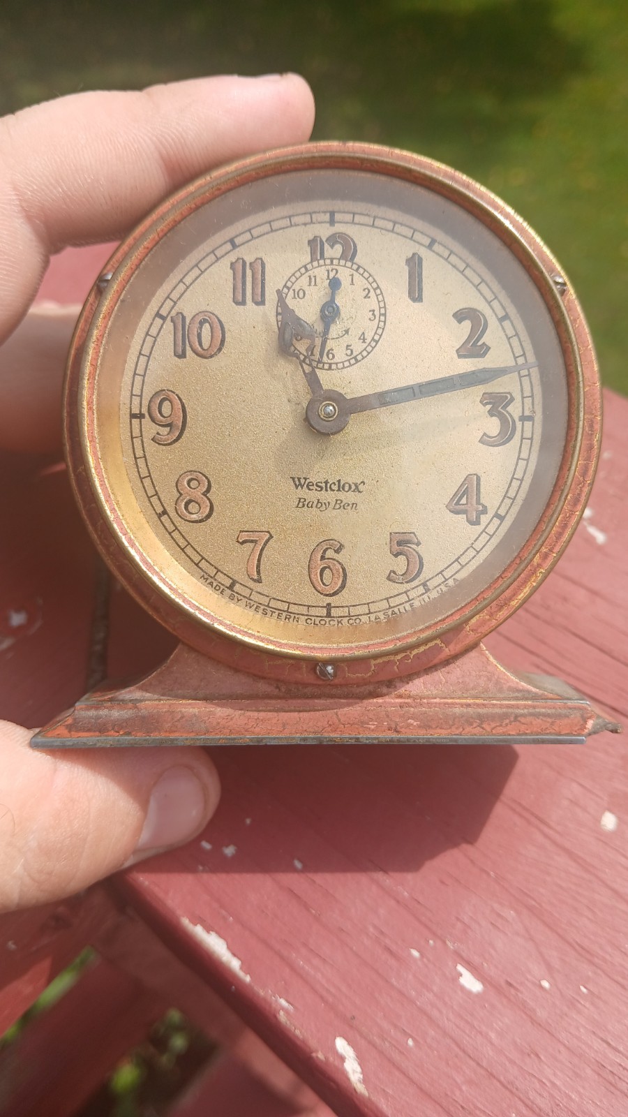 K201 Vintage rare Westclox baby Ben painted red old luminous alarm clock