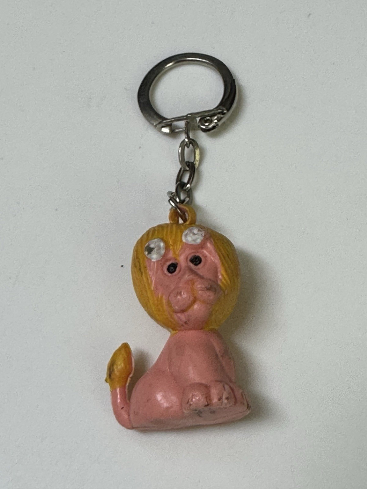 Vintage Key Chain - Pink Lion - Rubber - Made In Hong Kong