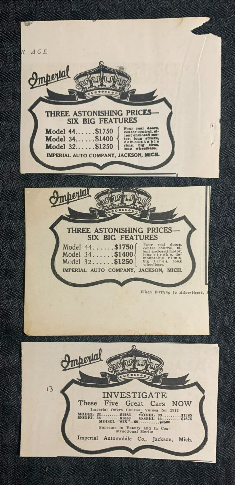 1912/13 IMPERIAL AUTO CO. 4.5x3.5\