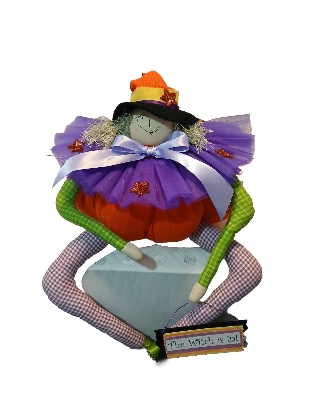 Handmade Whimsical Witch In Pumpkin Body Shelf Sitter Handmade Whimsical Witch In Pumpkin Body Shelf Sitter