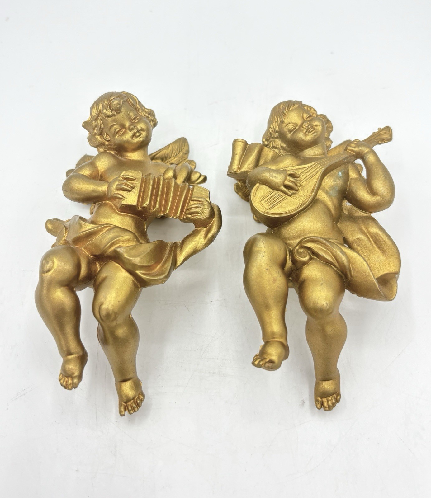 Vtg Set Of 2 Angels Simonetti ITALY 6” Wall Decor Ornaments Accordion Lyre Vtg Set Of 2 Angels Simonetti ITALY 6” Wall Decor Ornaments Accordion Lyre