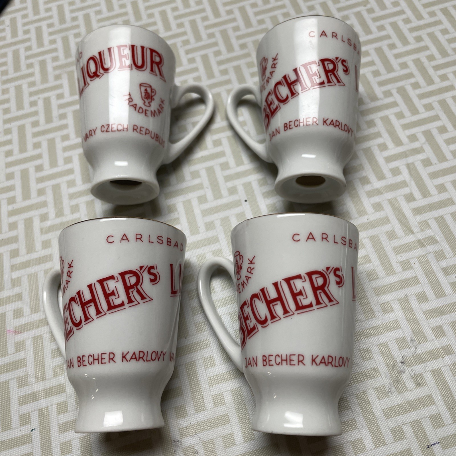 4 Vintage Becher\'s Liqueur Carlsbad Czechoslovakia Ceramic Shot Glasses