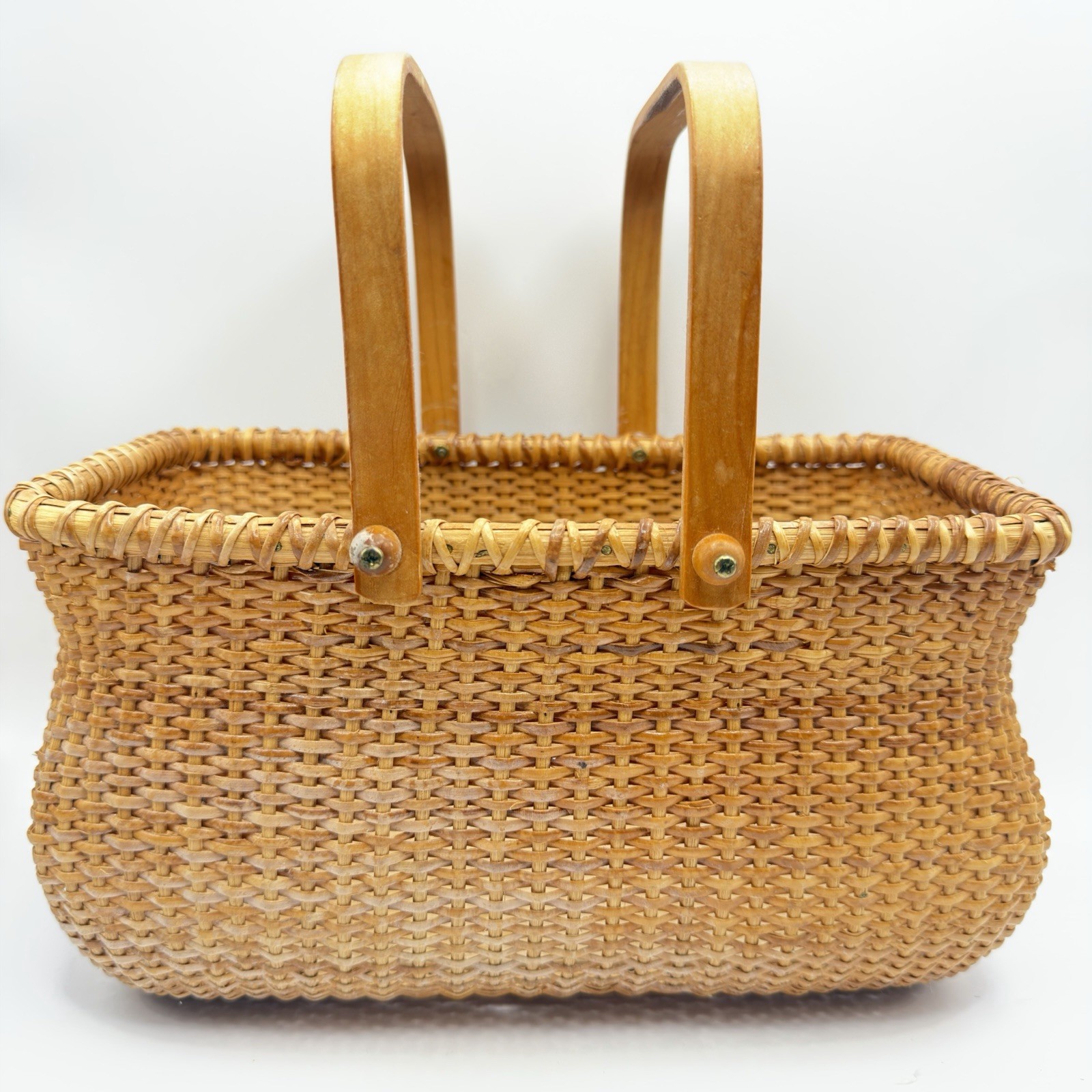 Vtg Nantucket Lightship Basket Rectangle Double Handle Handmade 11x6.5 Vtg Nantucket Lightship Basket Rectangle Double Handle Handmade 11x6.5