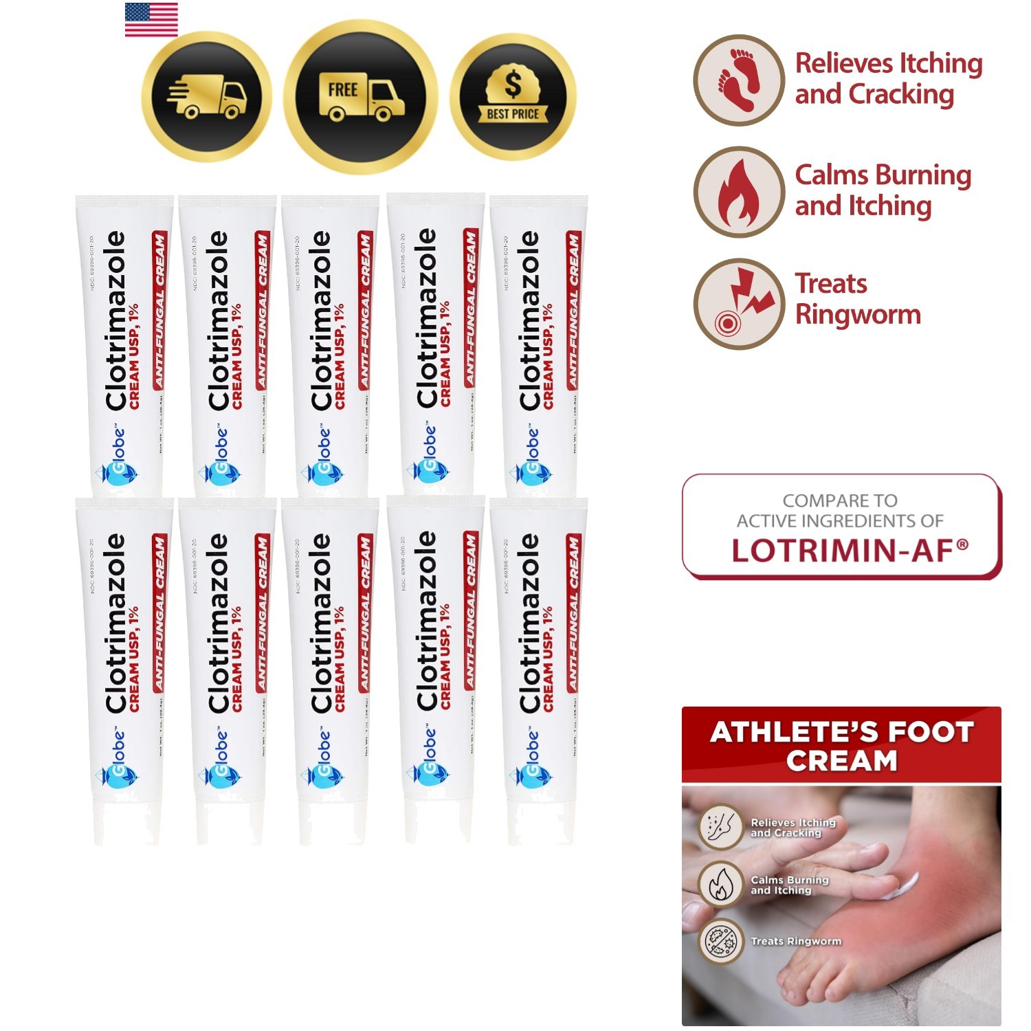 Clotrimazole Antifungal Cream 1% USP, 1 oz 10 Pack, Anti Fungal Treatment, Re...