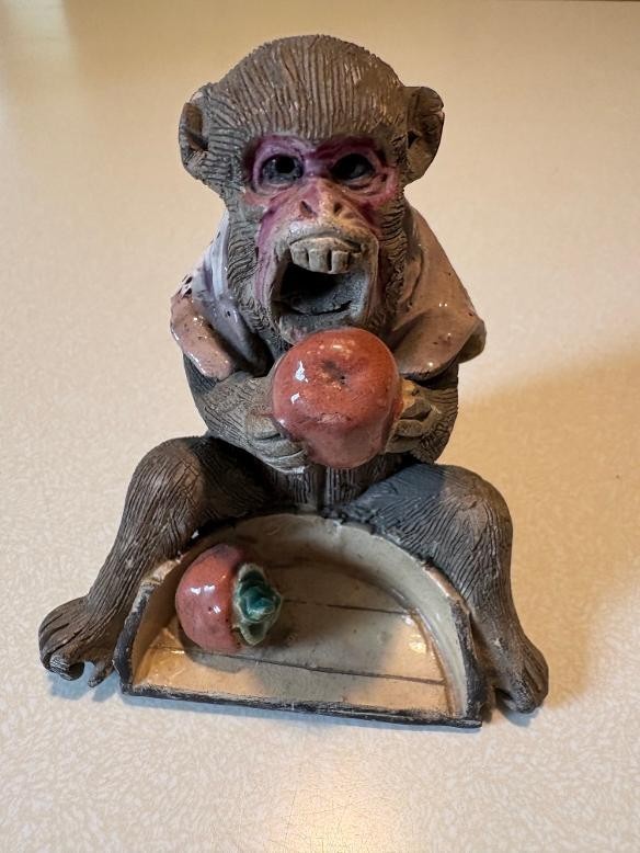 Japanese Banko Ware Monkey Figural Pottery Sculpture w/ Fruit – Antique/Vintage