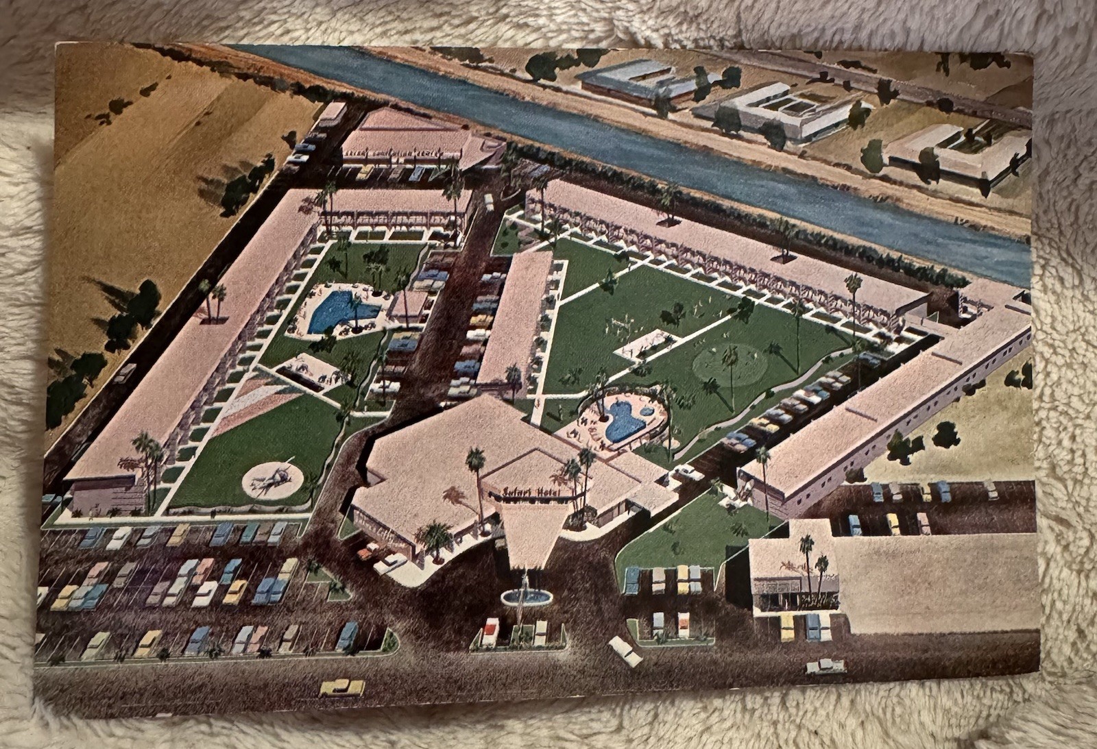Vintage Safari Hotel Scottsdale AZ Chrome Postcard Aerial View Petley Unused