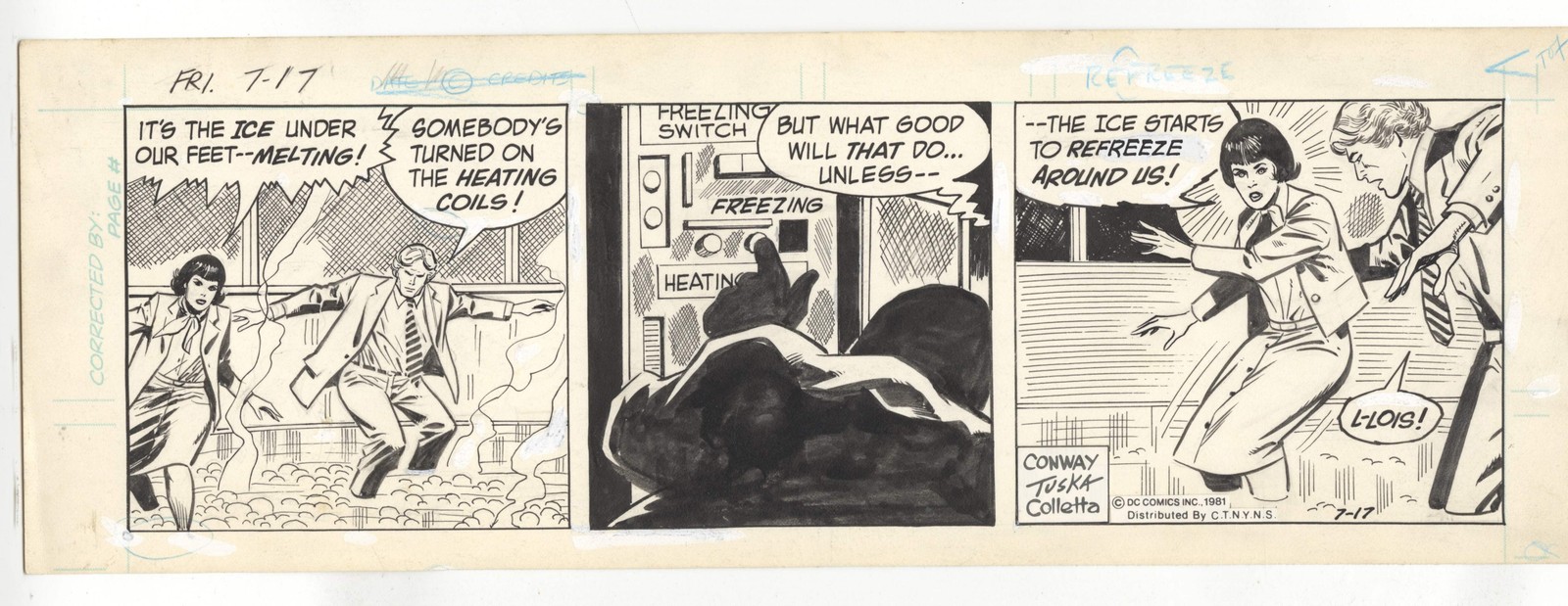 Superman Daily Strip Original Comic Strip Art 7-17-1981 Tuska & Colletta DC