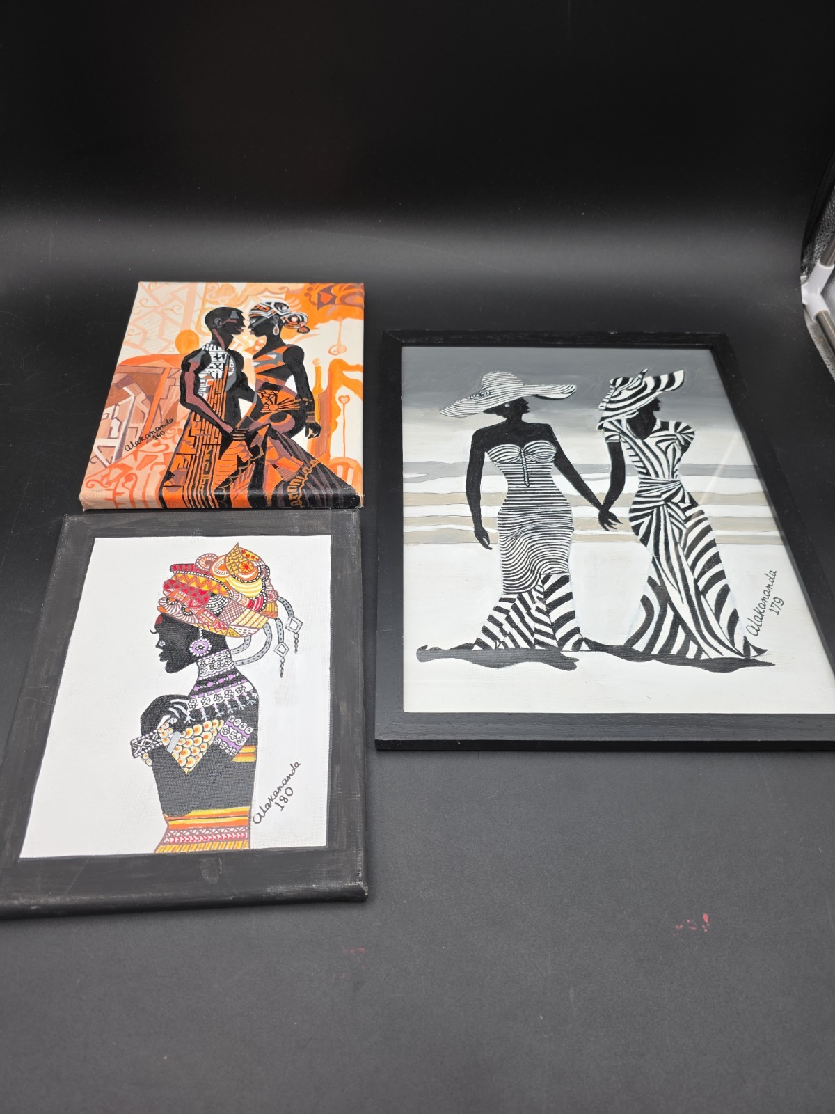 Beautiful Lot Of 3 African American Art Paintings Black Alakananda 160 170 & 179
