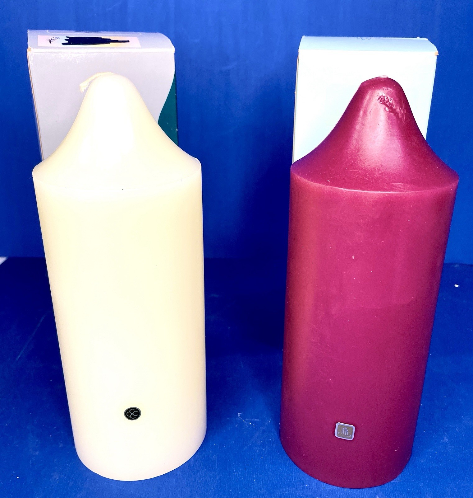 (2) PartyLite 3 x 7 Bell Top Pillar Candle S3723 Cranberry-S3711 Vanilla