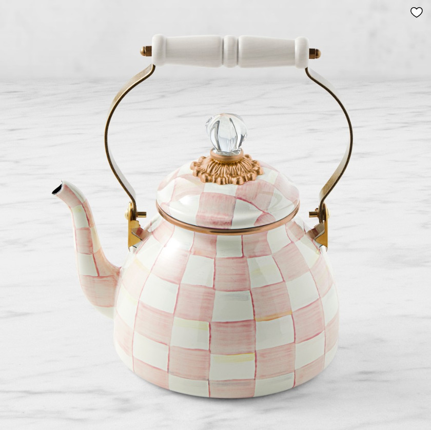 MacKenzie-Childs Rosy Check Tea Kettle Enamel Steel