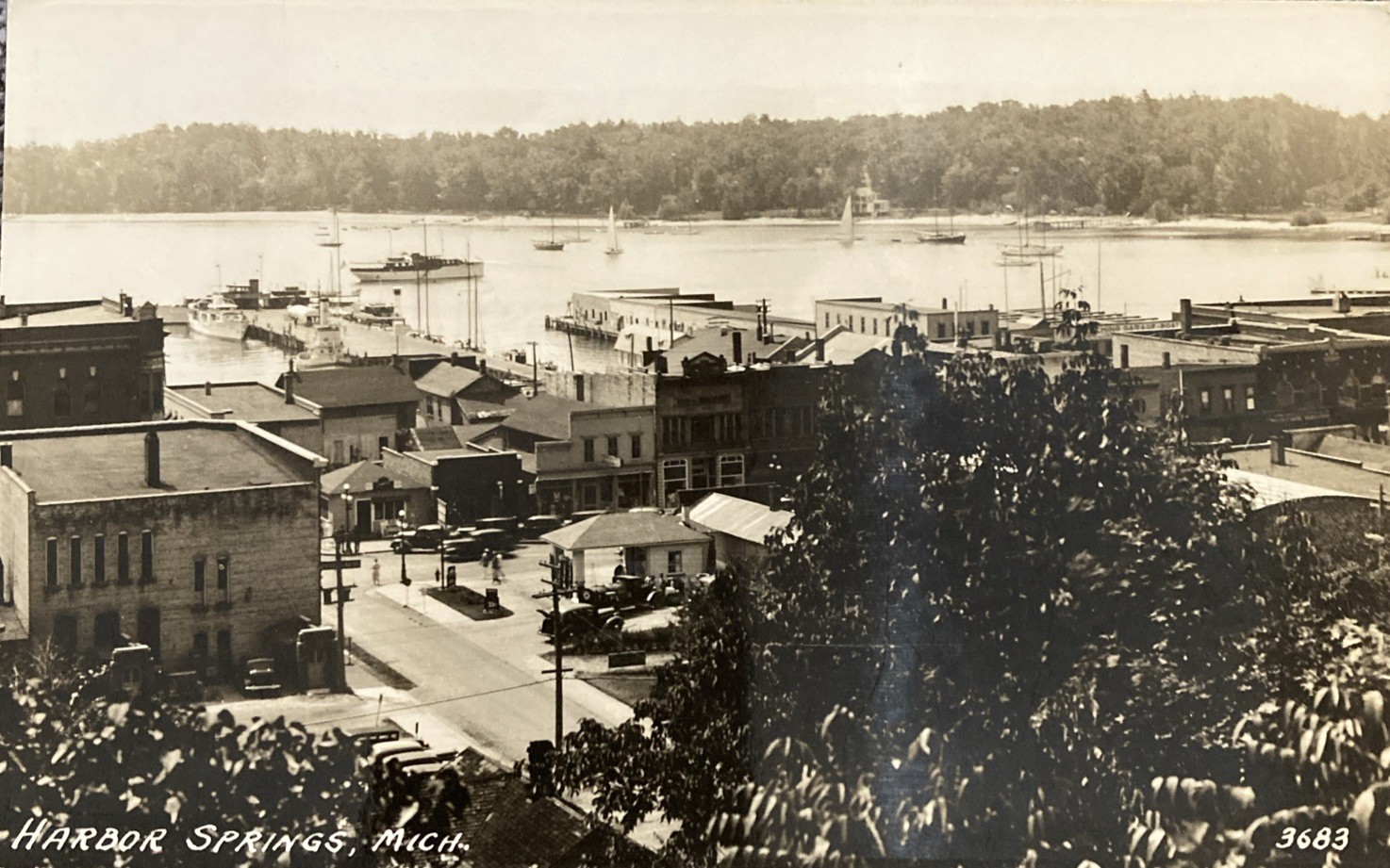 c1935 Harbor Springs Michigan RPPC Birds Eye View Of Harbor And Streets