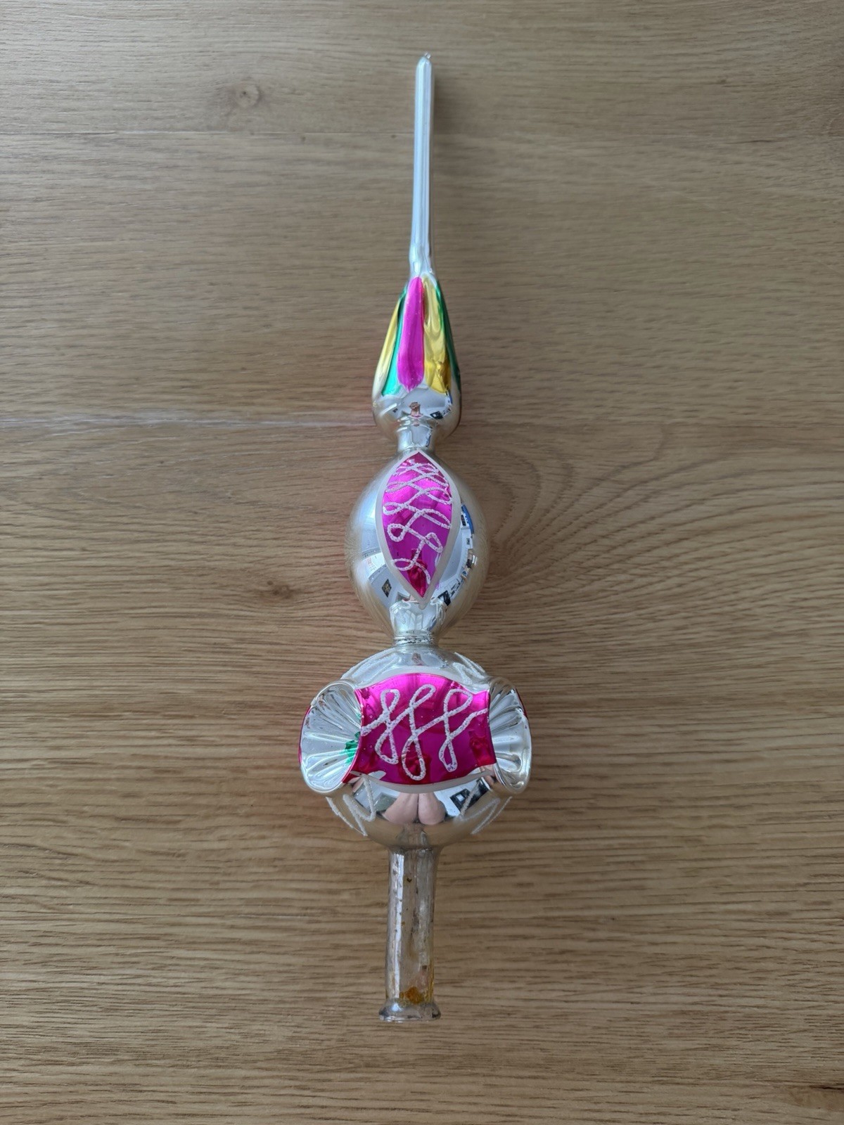 Vintage Triple Indent Glass Mica Christmas Tree Topper Ornament